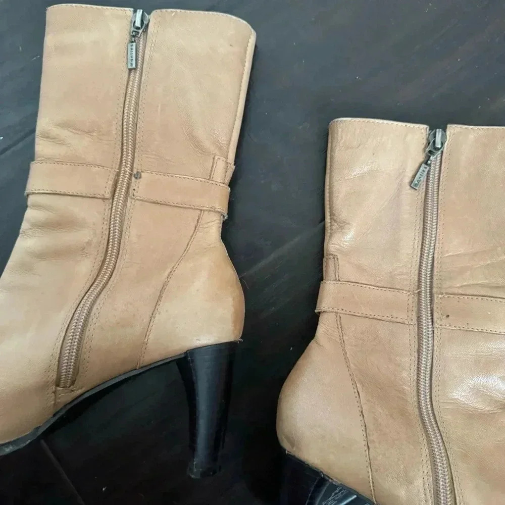 Tan Y2K Leather Heeled Boots western boho  7M - Picture 3 of 7